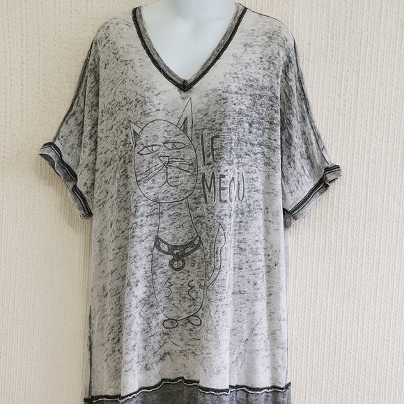 Melissa McCarthy Seven7 Le Meow Cat Graphic Burnout Tunic Top Women’s Plus 2X - Picture 1 of 11